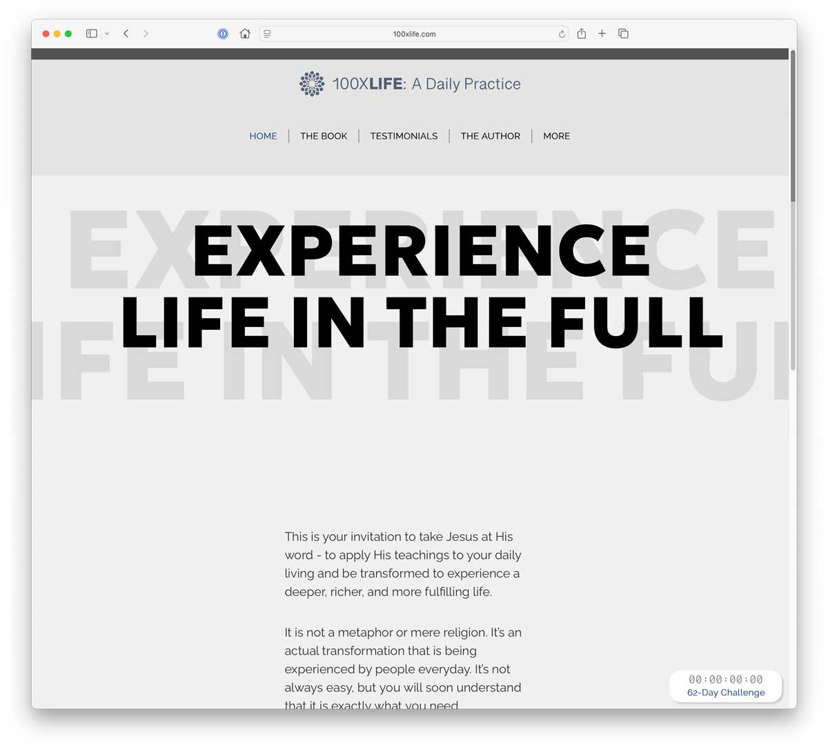 screenshot of 100xlife.com home page