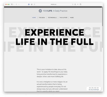 screenshot of 100xlife.com home page